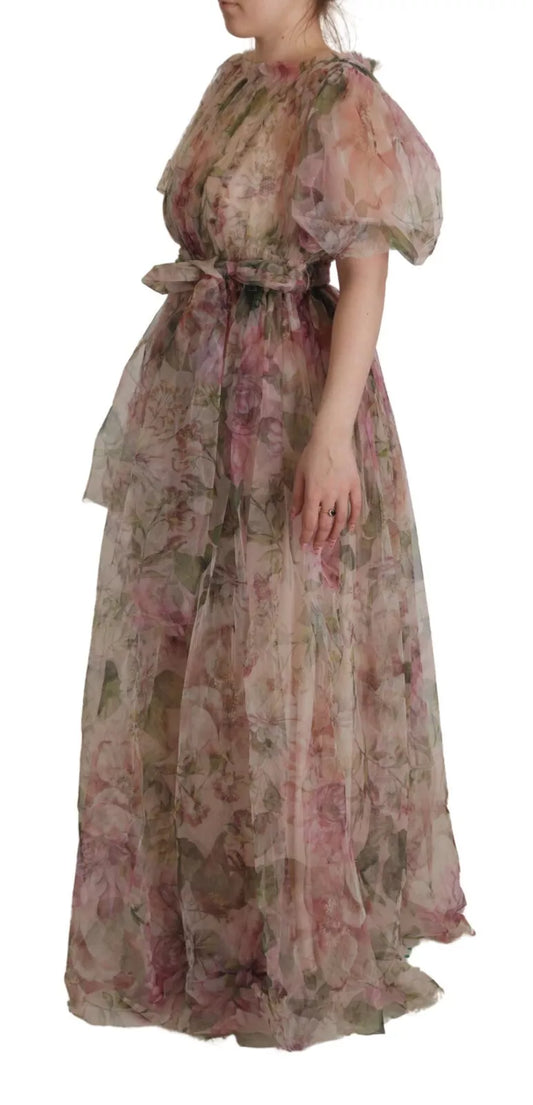 A long, multicolored floral print maxi gown dress by Dolce & Gabbana