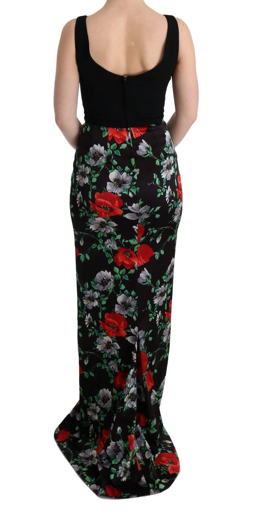 Black backless dress with red floral pattern