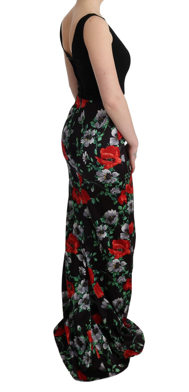 Black tank top worn by woman in red floral pants