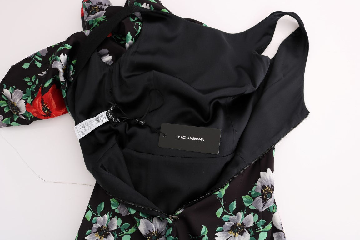 Black floral print dress with ruffled sleeves