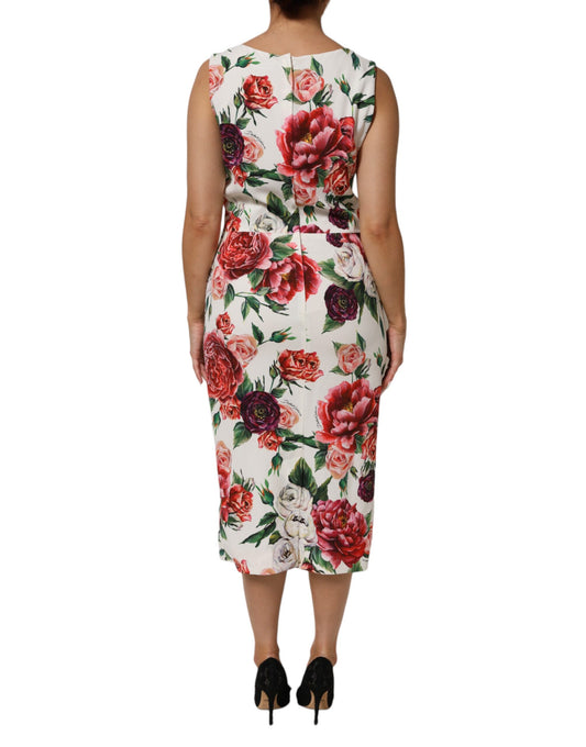 A woman's floral print sheath dress with a V-neckline