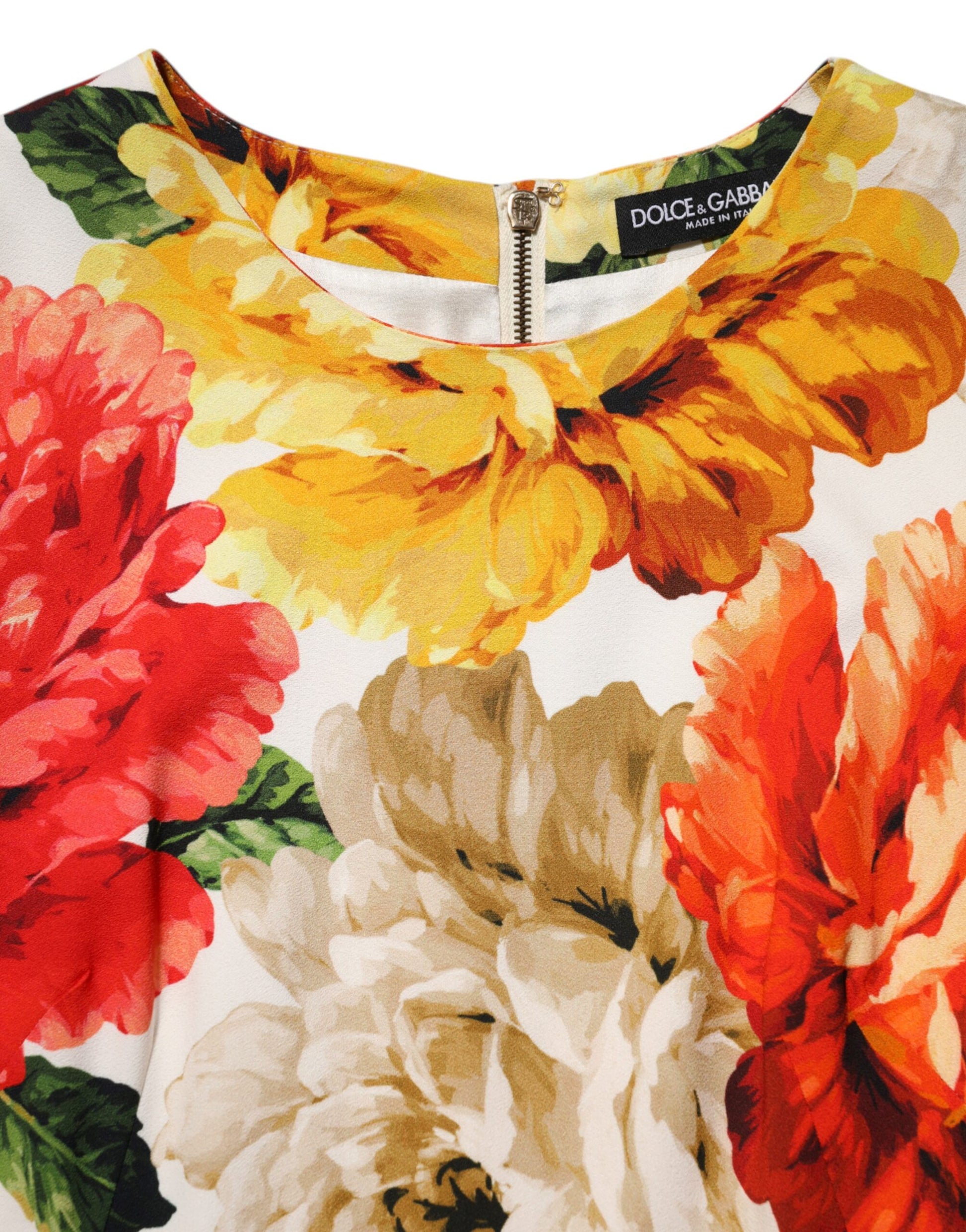 A multicolored floral print viscose sheath dress by Dolce & Gabbana