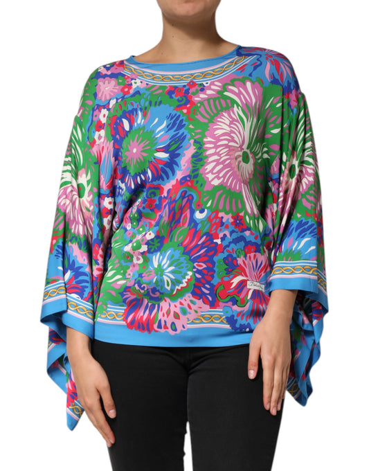 Woman wearing colorful floral shirt
