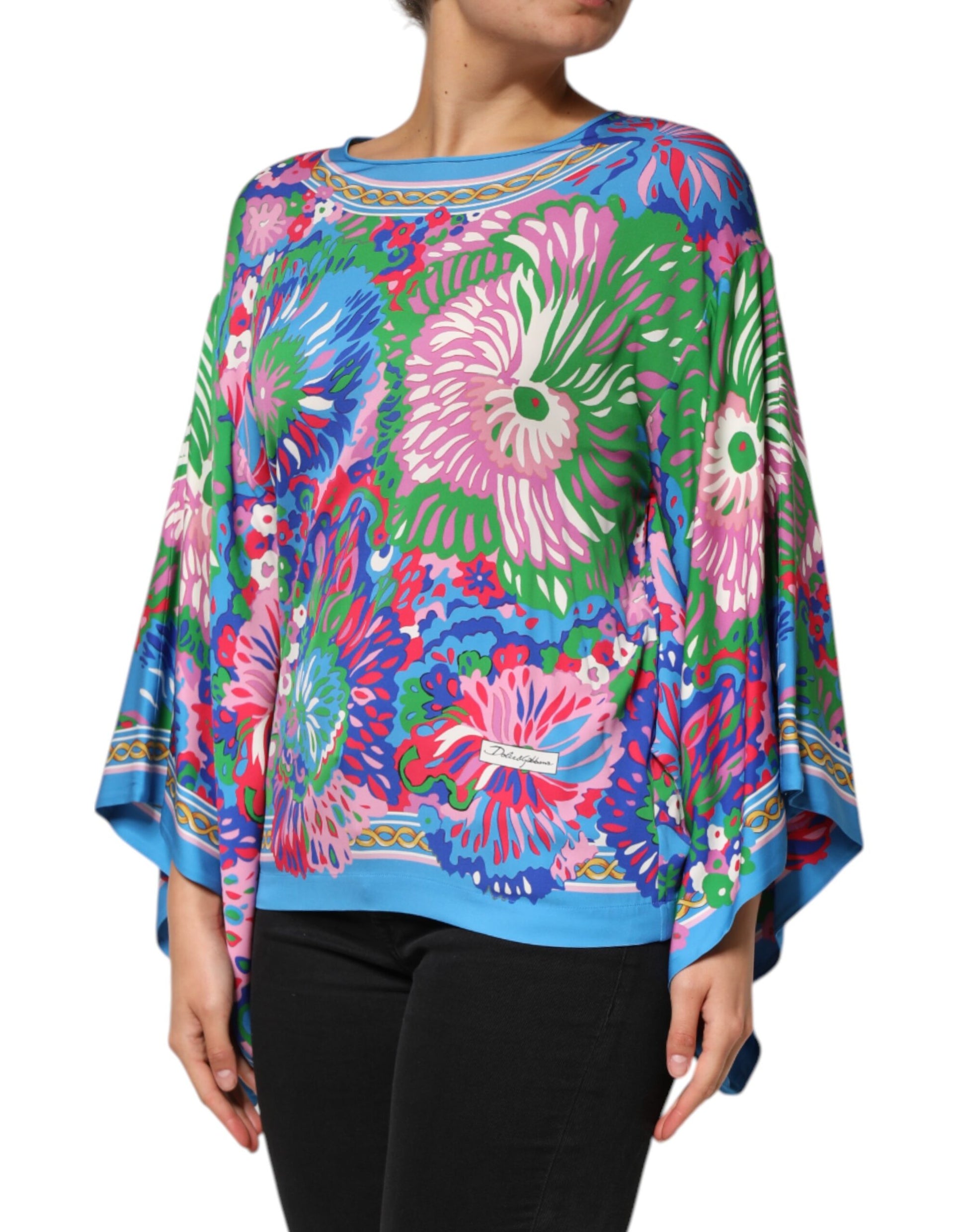 Woman wearing long sleeve floral print top
