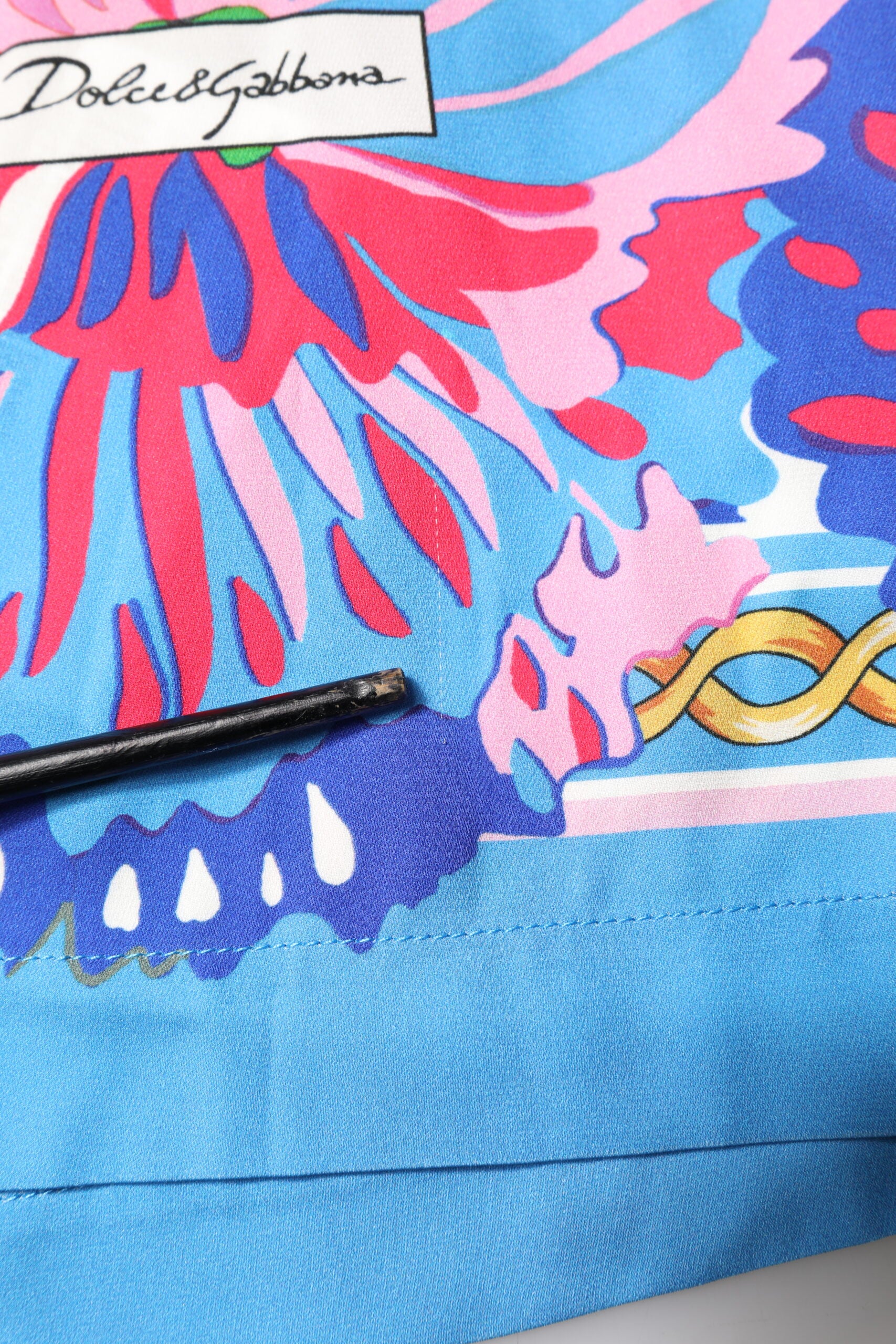 Blue scarf with floral pattern