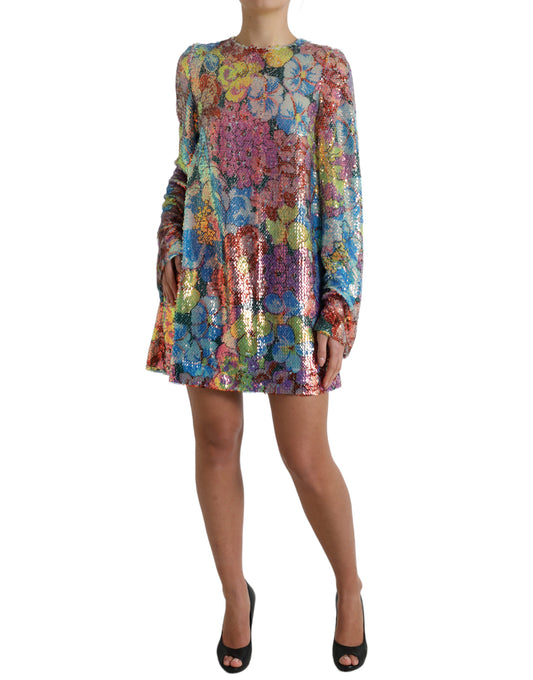 A colorful sequined dress with floral pattern