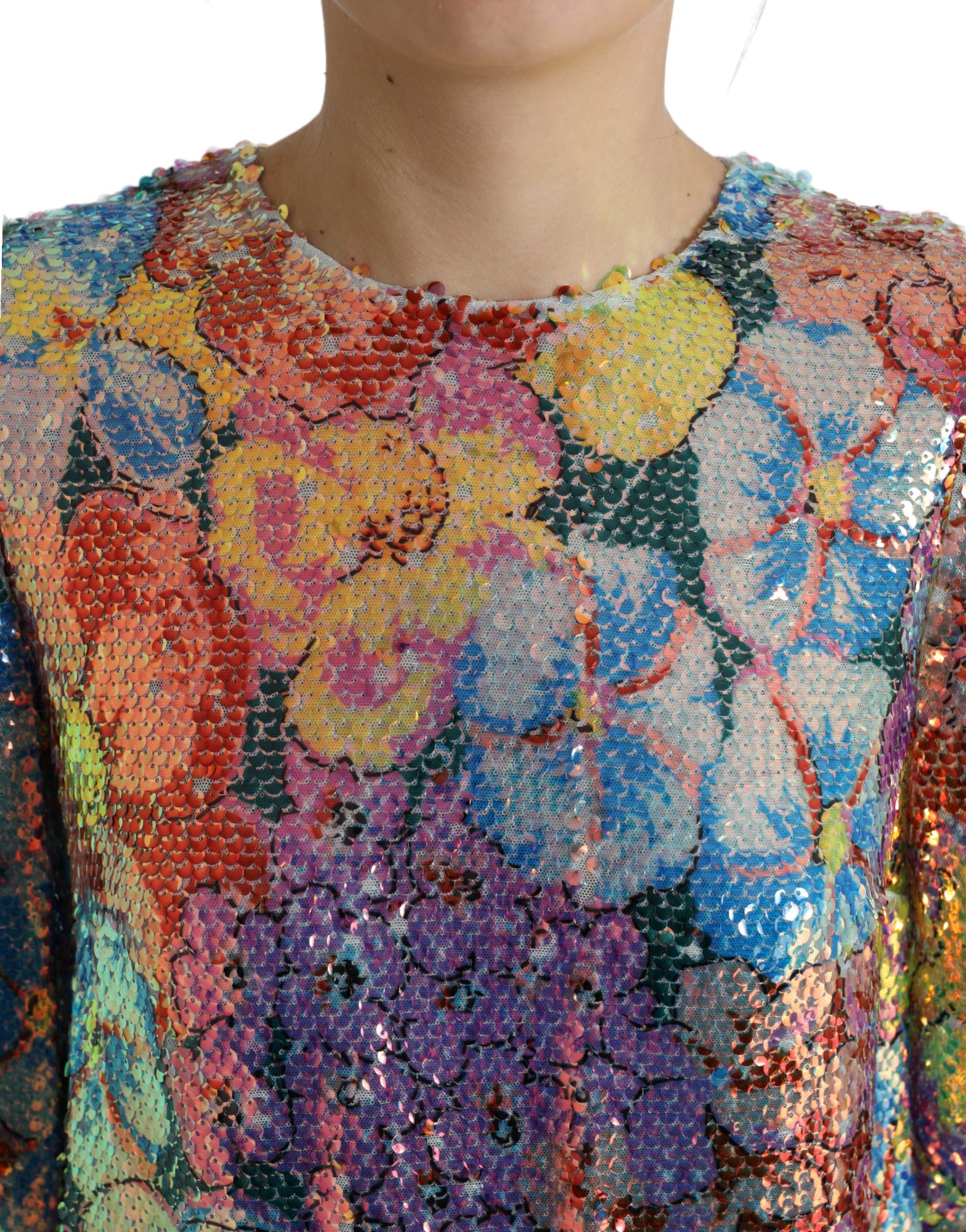 Colorful sequin dress with floral pattern