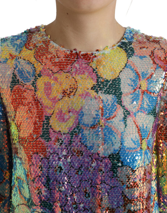 Colorful sequin dress with floral pattern