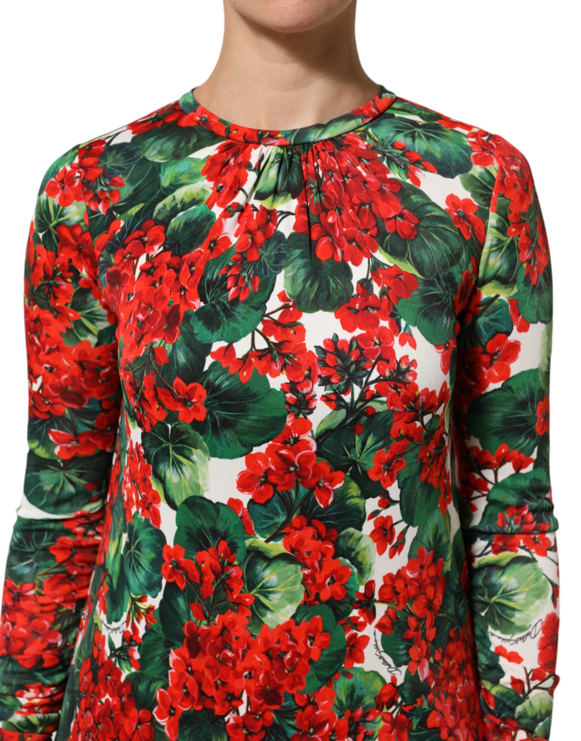 Woman wearing a long sleeve floral print blouse