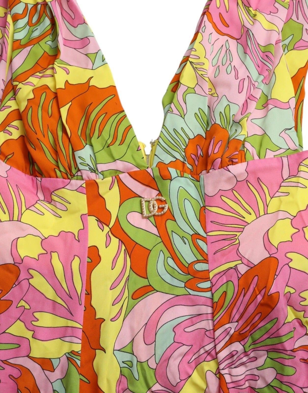 A colorful floral patterned mini dress with a flared silhouette