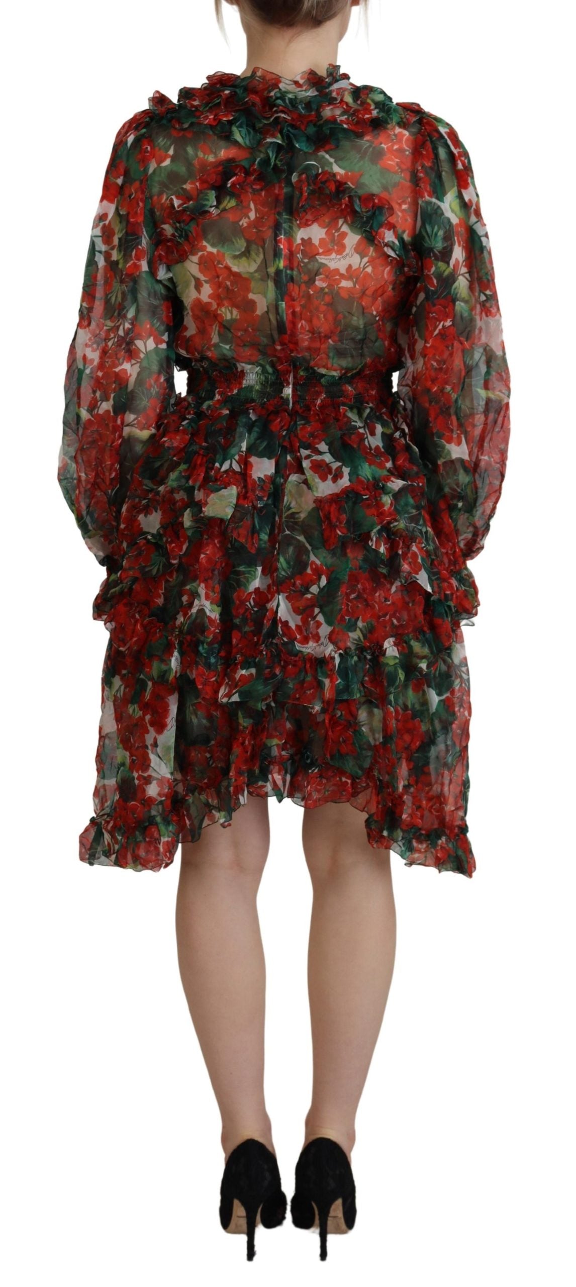 A-line knee length dress with multicolored geranium floral pattern