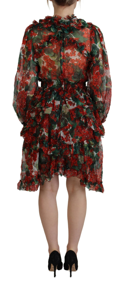 A-line knee length dress with multicolored geranium floral pattern
