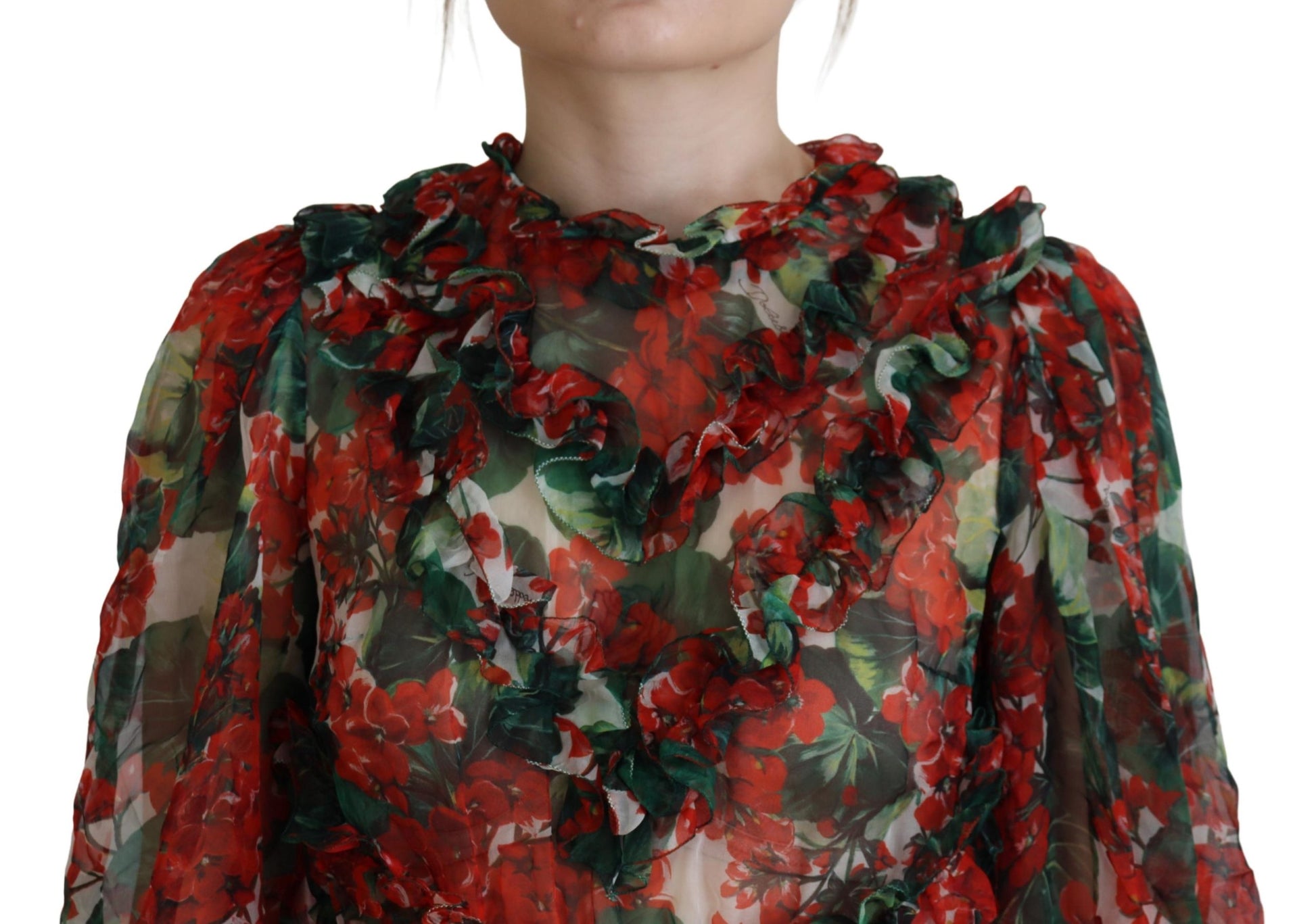 A-line knee length dress with multicolored geranium floral pattern