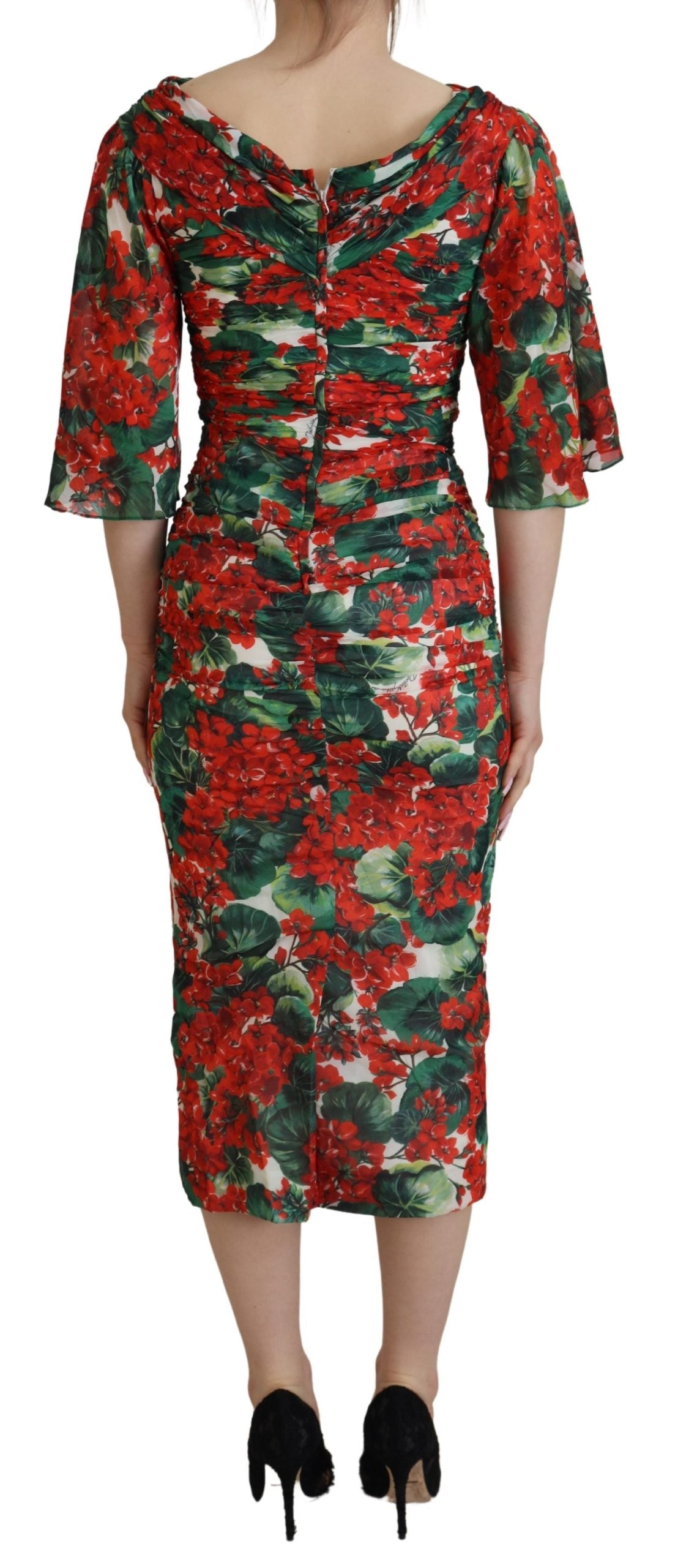 A midi dress with a floral pattern and silk fabric