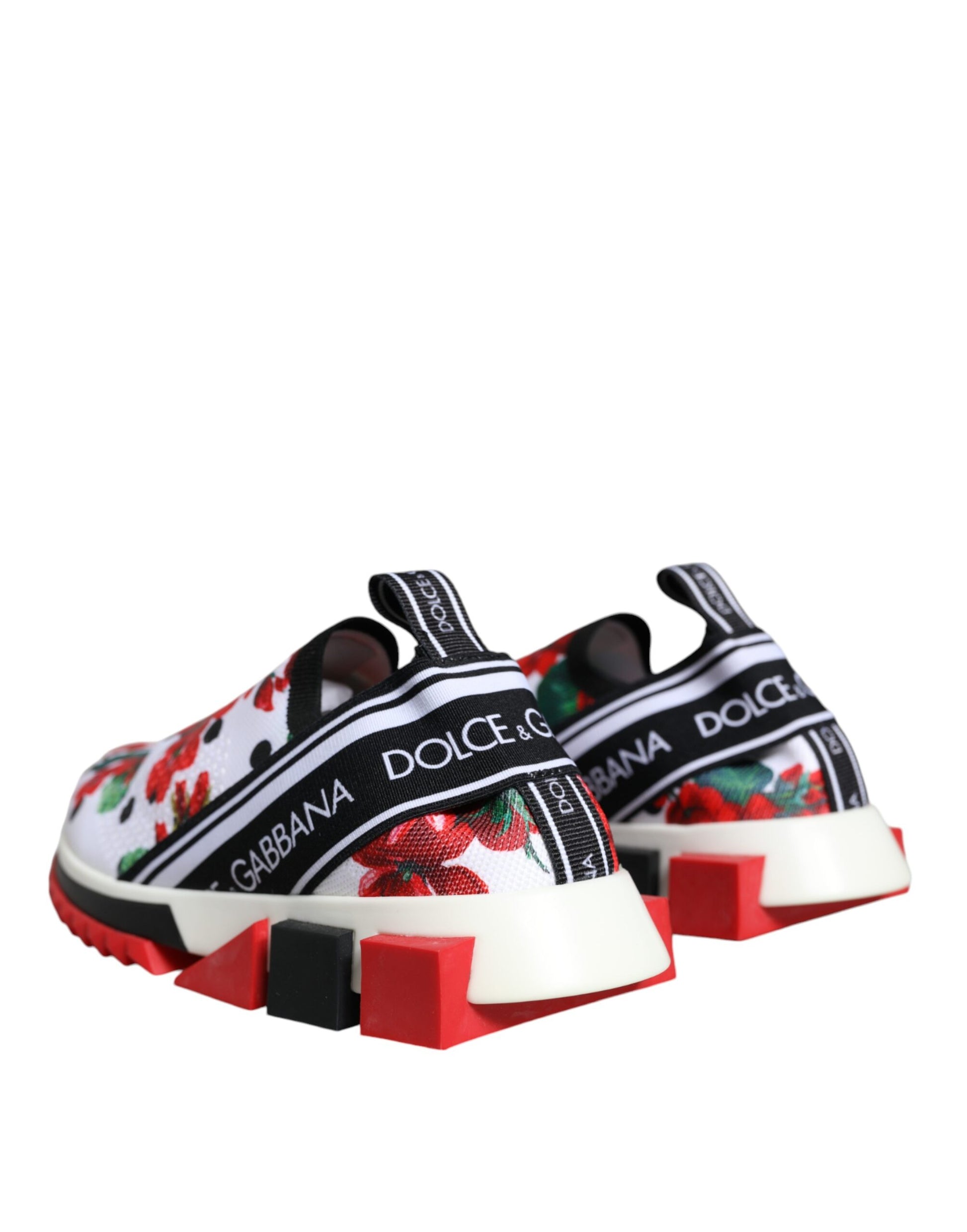 Colorful sneakers with red and white soles