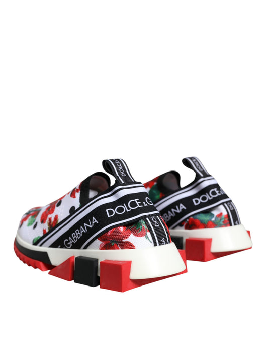 Colorful sneakers with red and white soles
