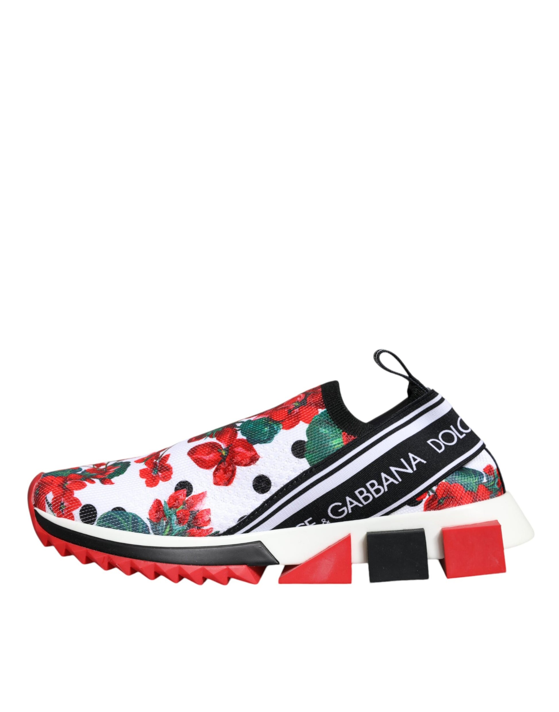 Colorful sneakers with floral pattern and brand name on side