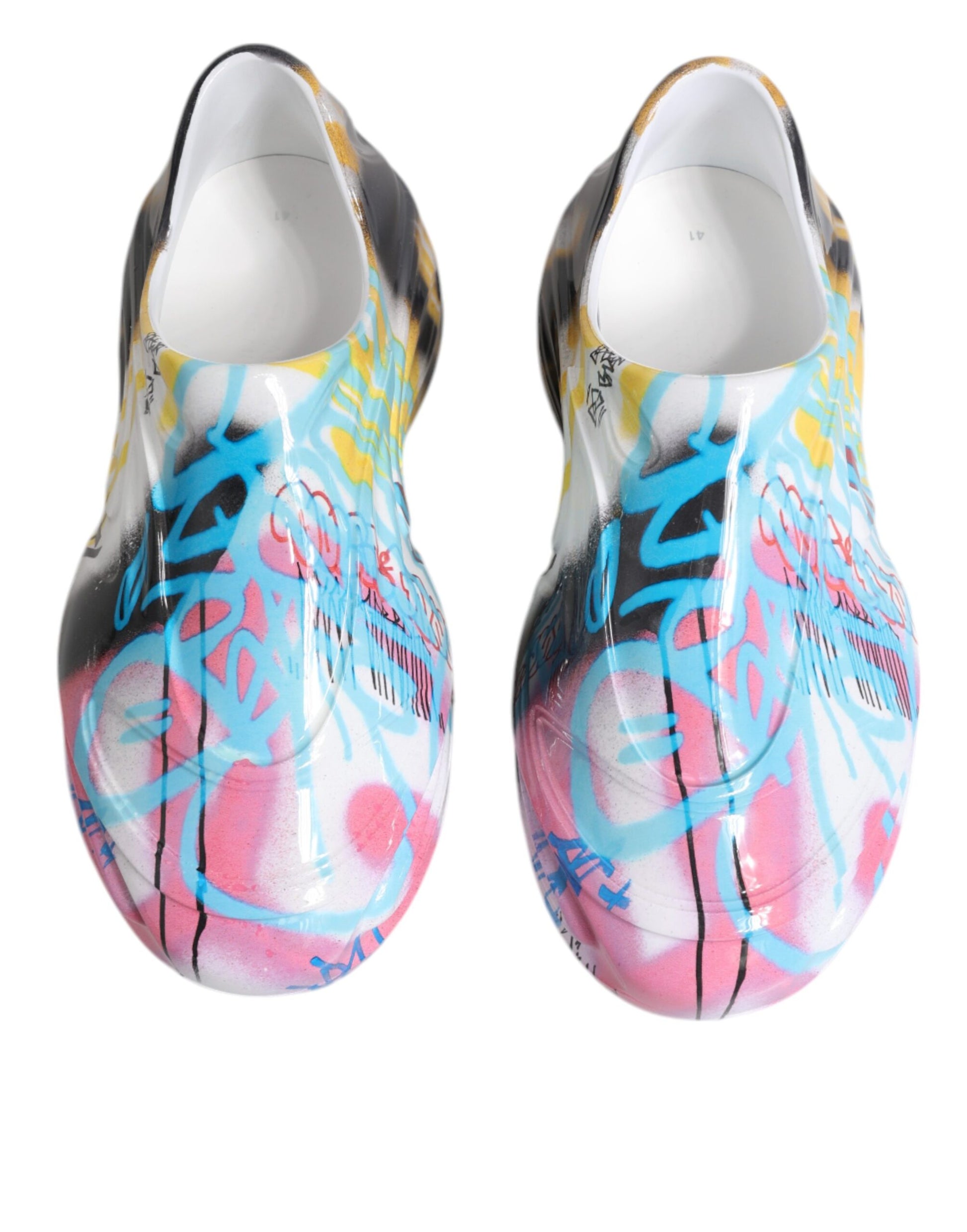 Pair of colorful shoes with graffiti design