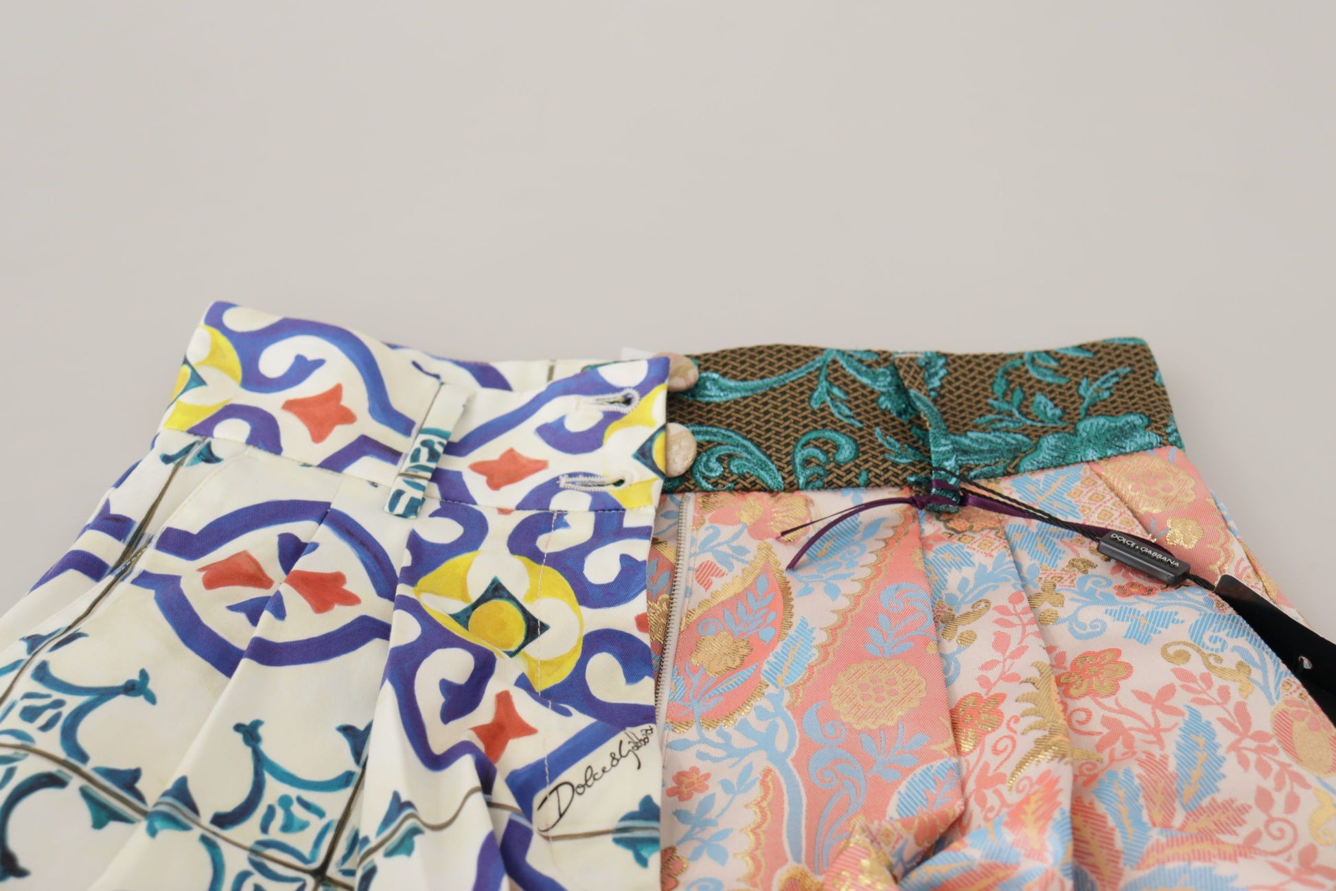 Colorful patterned skirts on display