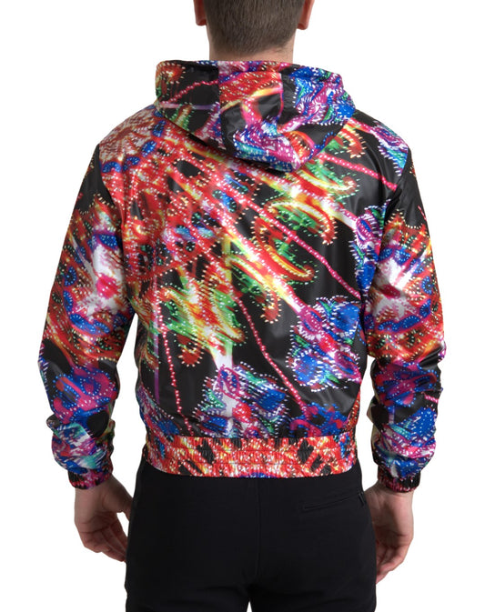 Colorful hooded jacket with vibrant patterns