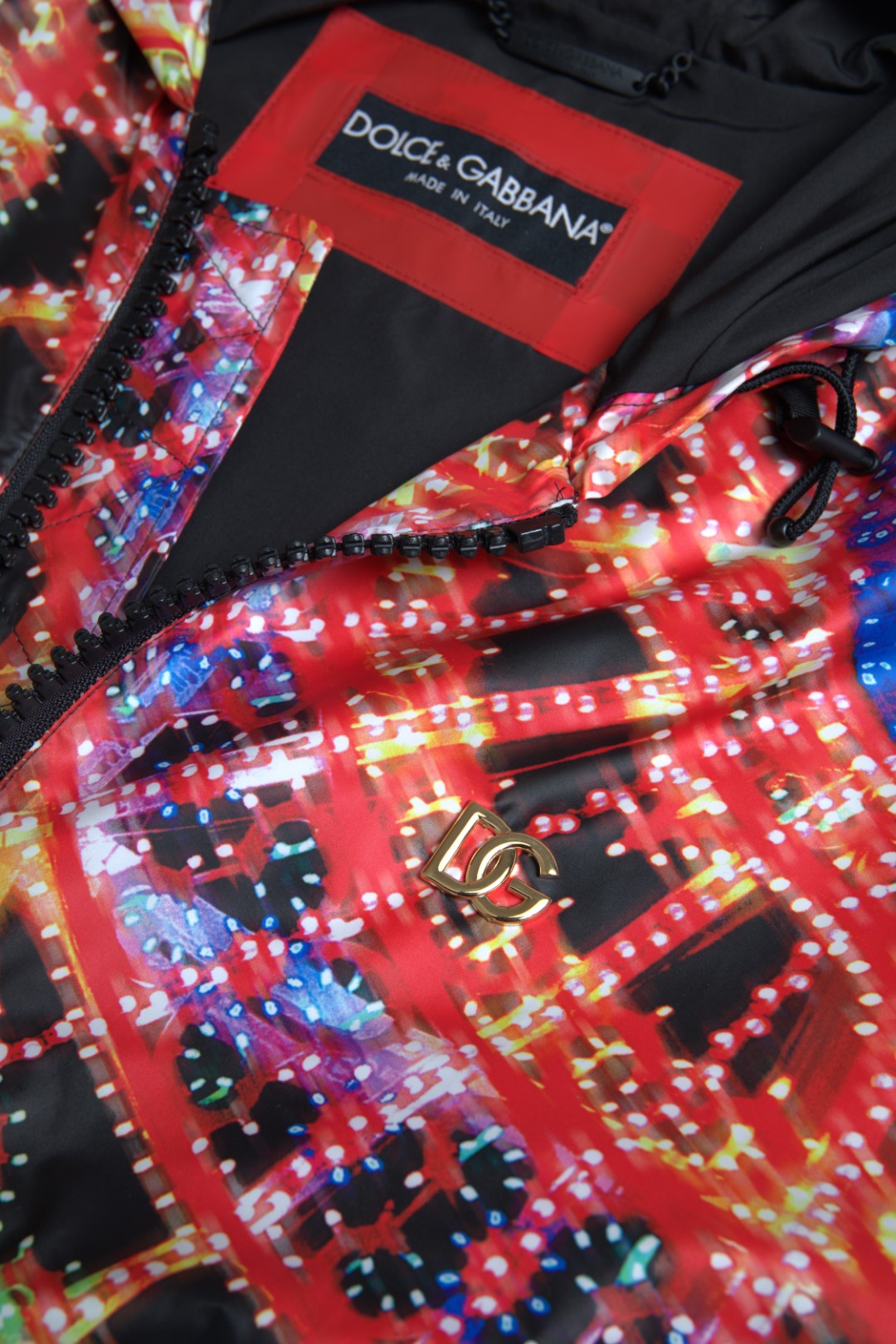 Colorful jacket with red and blue lights