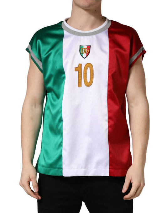 Short sleeve jersey with red, white, and green stripes