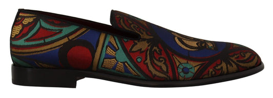 Colorful embroidered shoes with floral pattern and heels