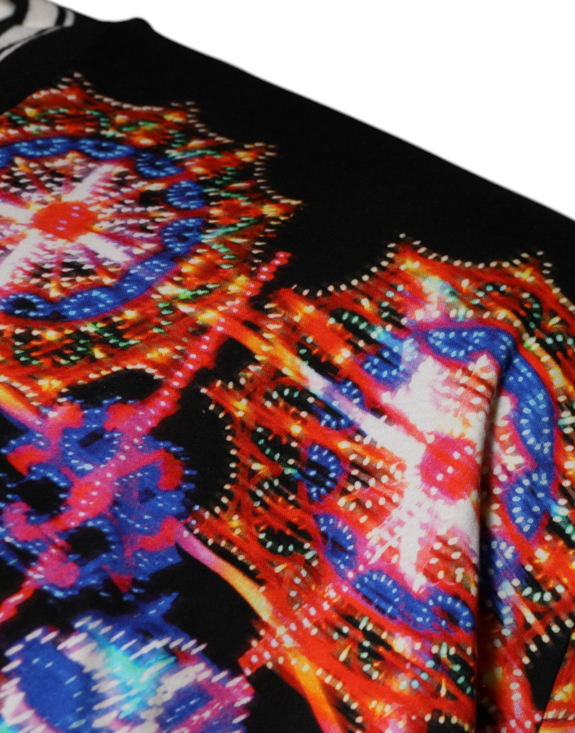 Colorful embroidered fabric with intricate patterns