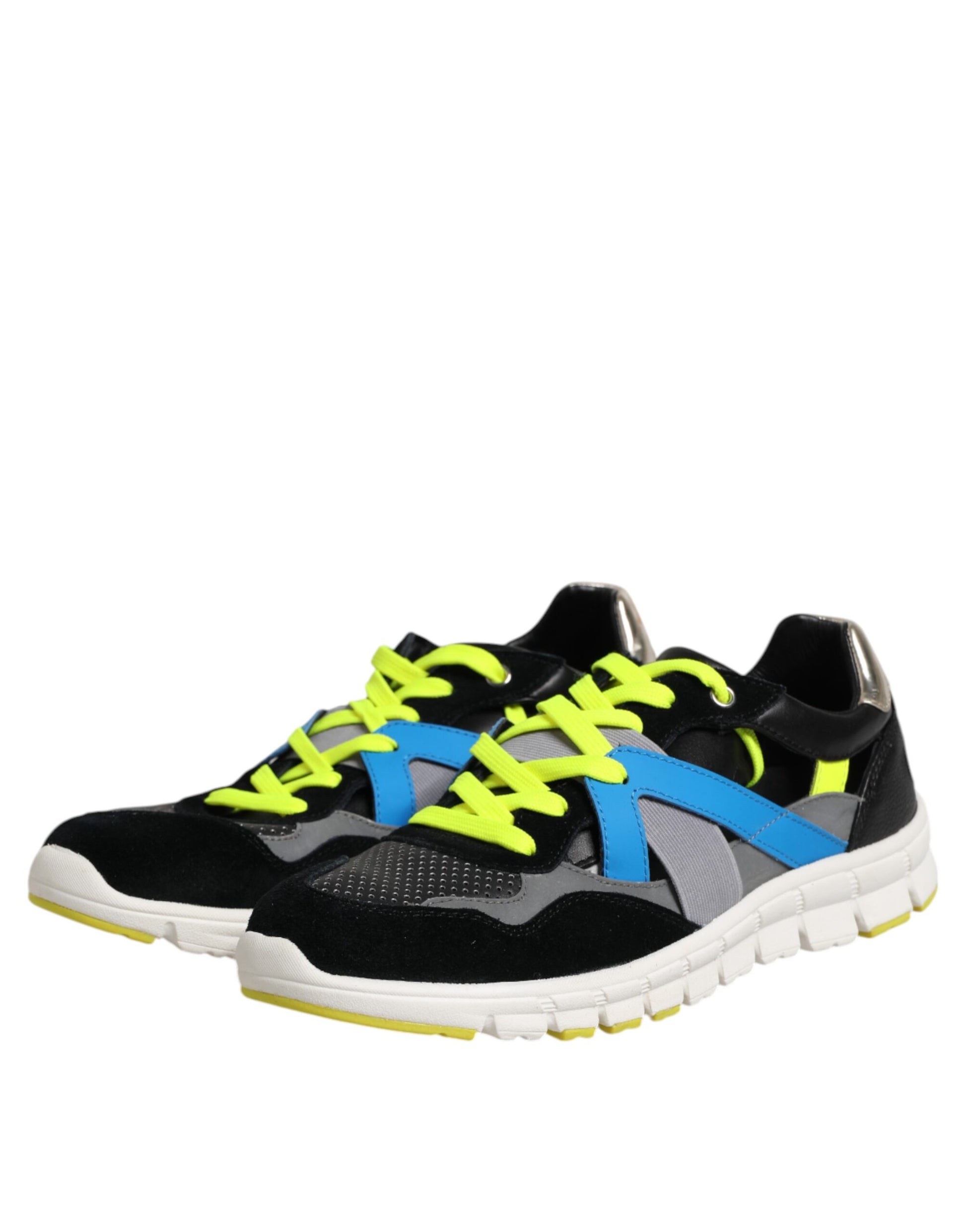 Black and yellow sneakers with blue laces