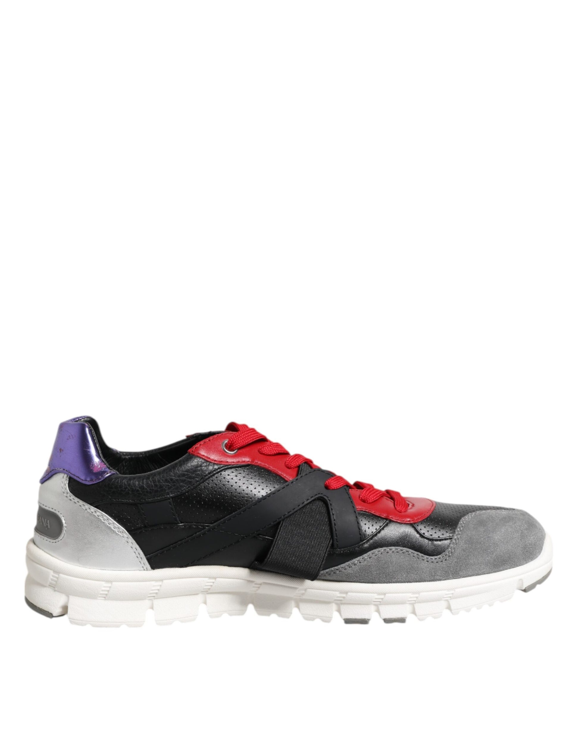 Black and white sneaker with red laces