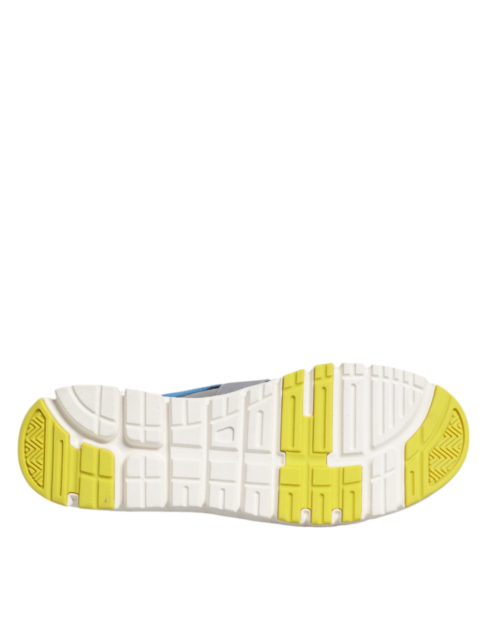 Yellow and white sneaker with blue accents