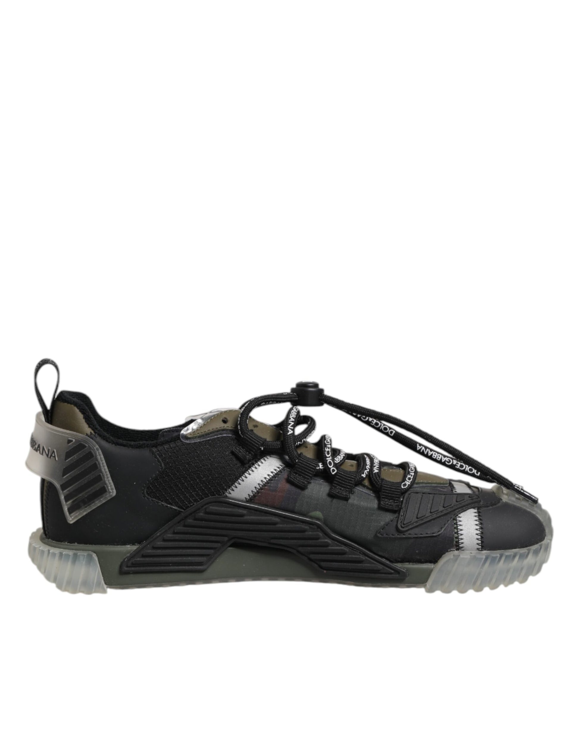 Black and white athletic shoe with laces
