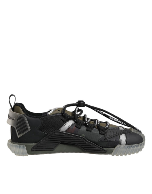 Black and white athletic shoe with laces
