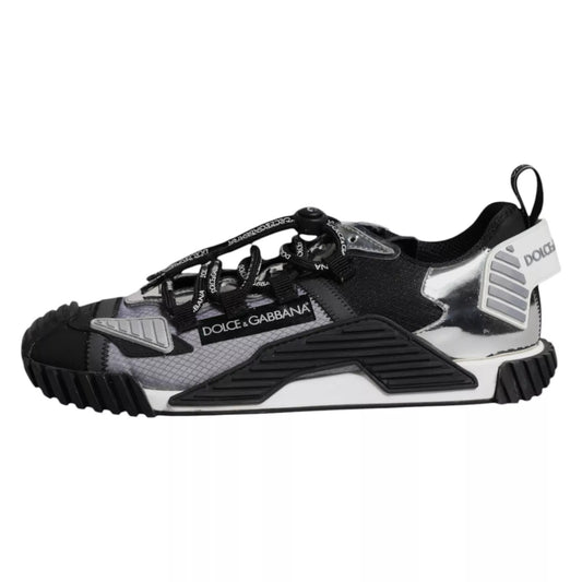 Black and white athletic shoe with laces