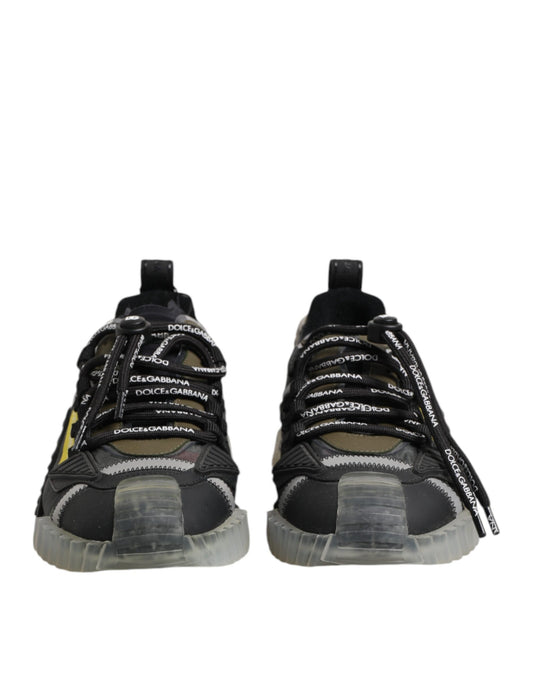 Pair of black sneakers with white laces