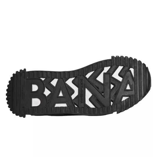 Black shoe with white lettering