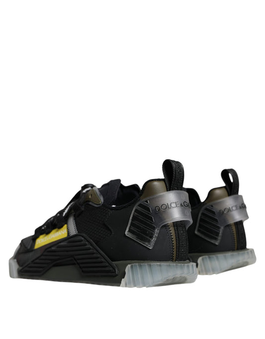 Black and yellow lace up shoes with silver accents, featuring a chunky sole design