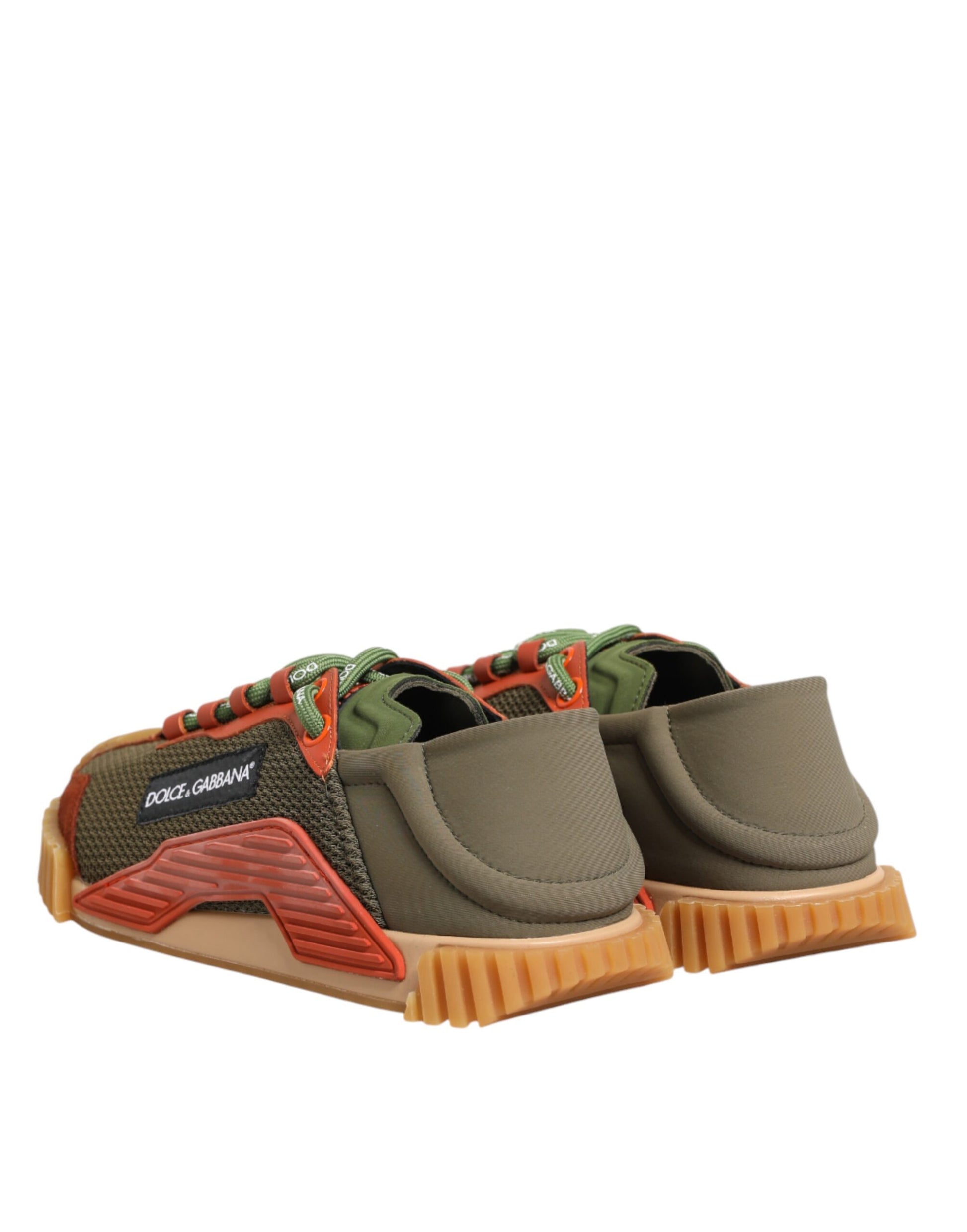 Brown lace-up sneakers with red and green accents, featuring a textured design on the side