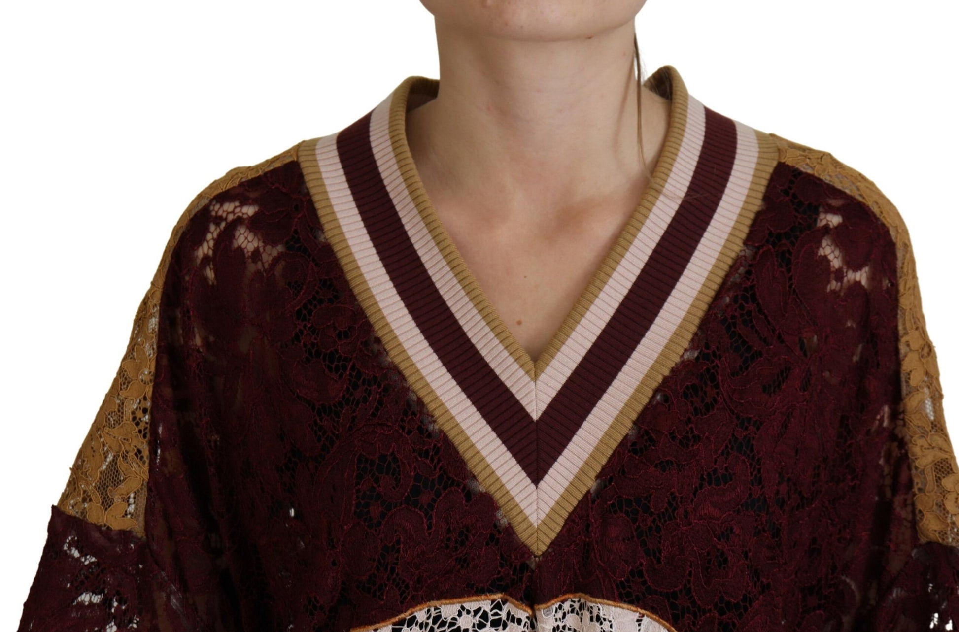 Brown and tan knit vest with lace detailing