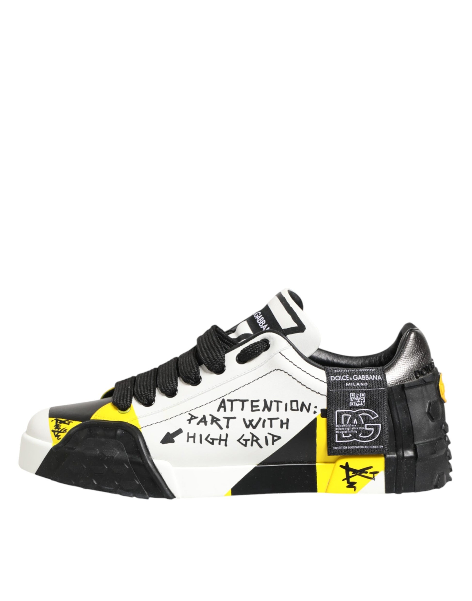 High top sneaker with yellow, black, and white colors