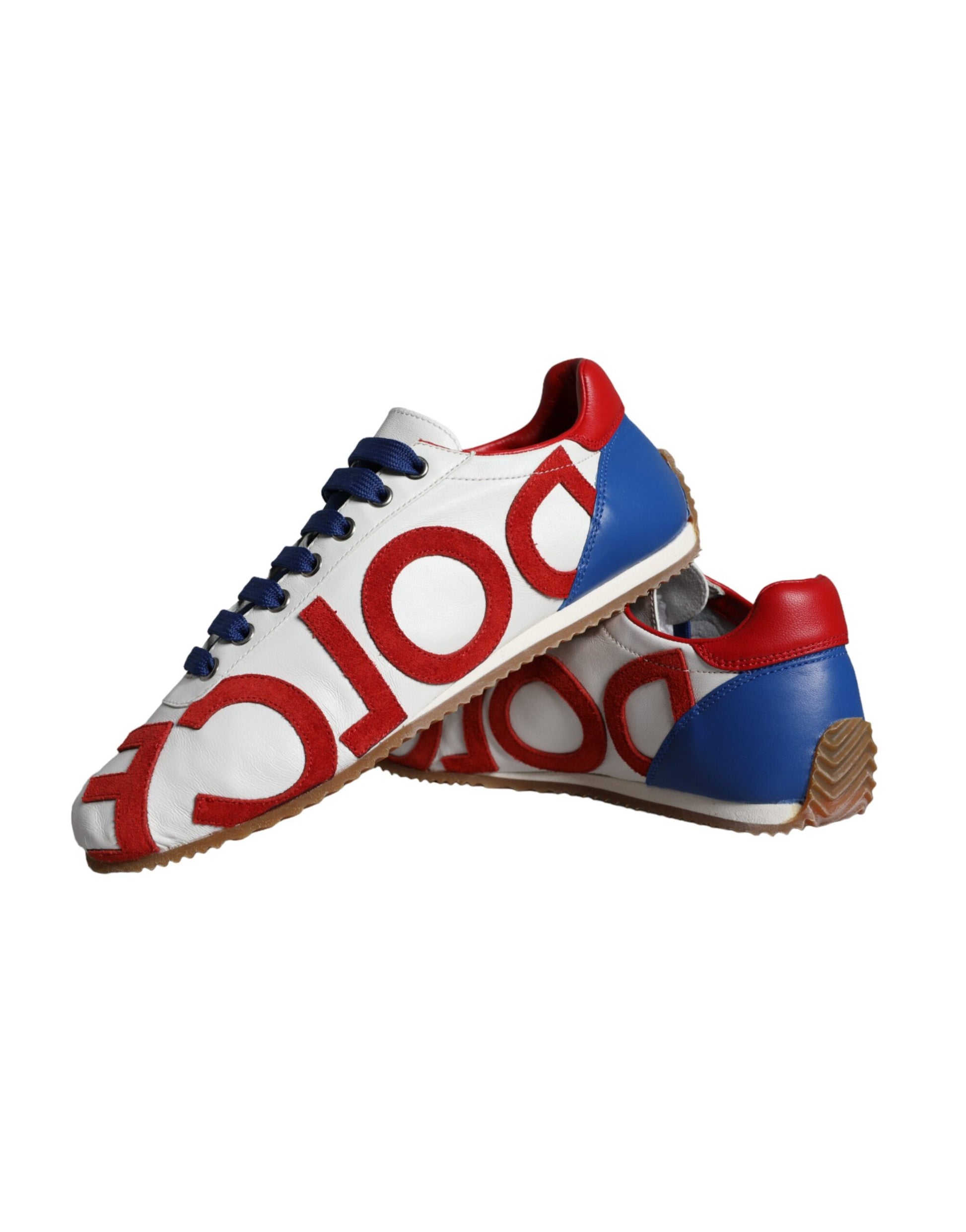 Red white blue sneakers with logo print