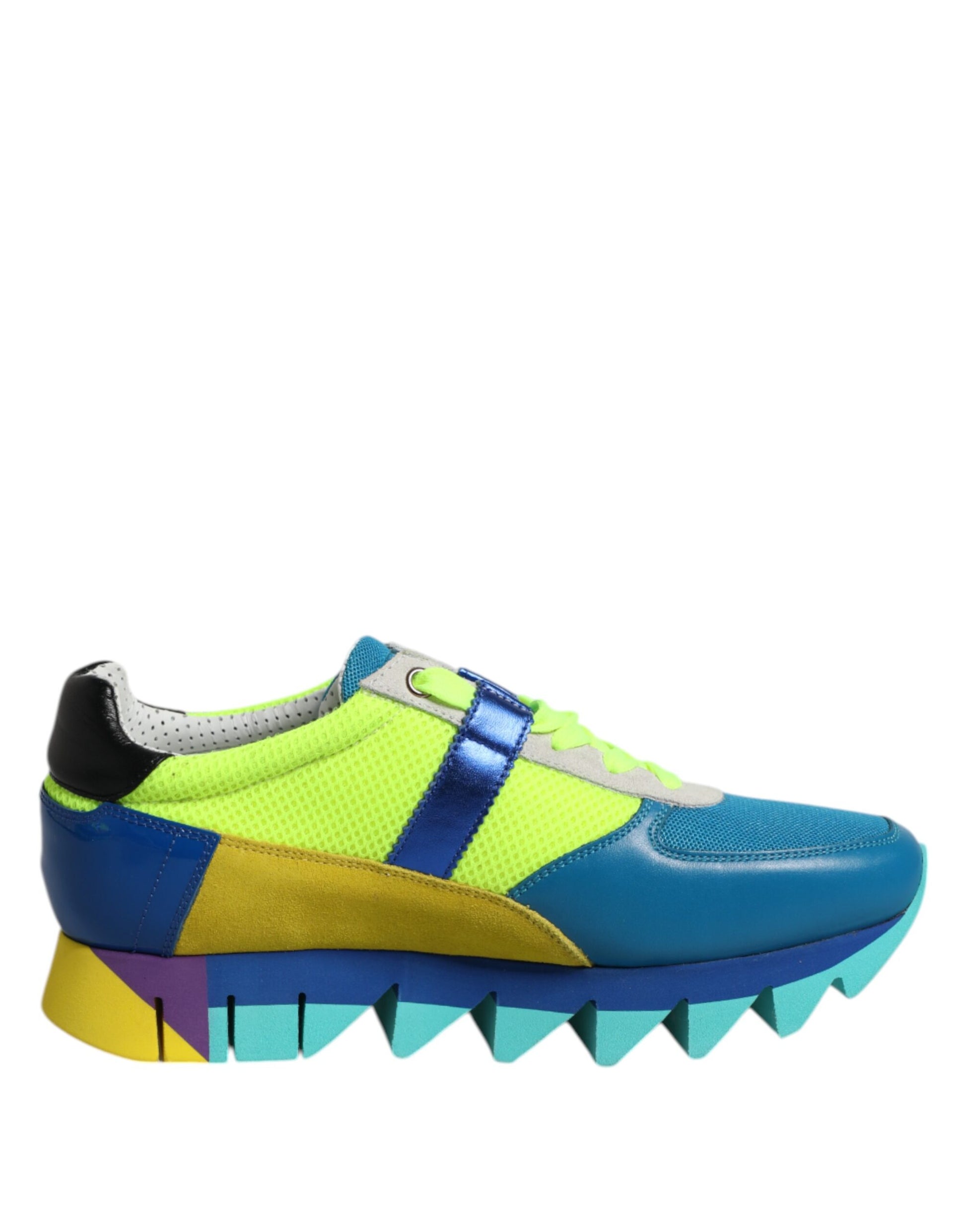 Colorful athletic shoe with multiple colors on upper part and sole
