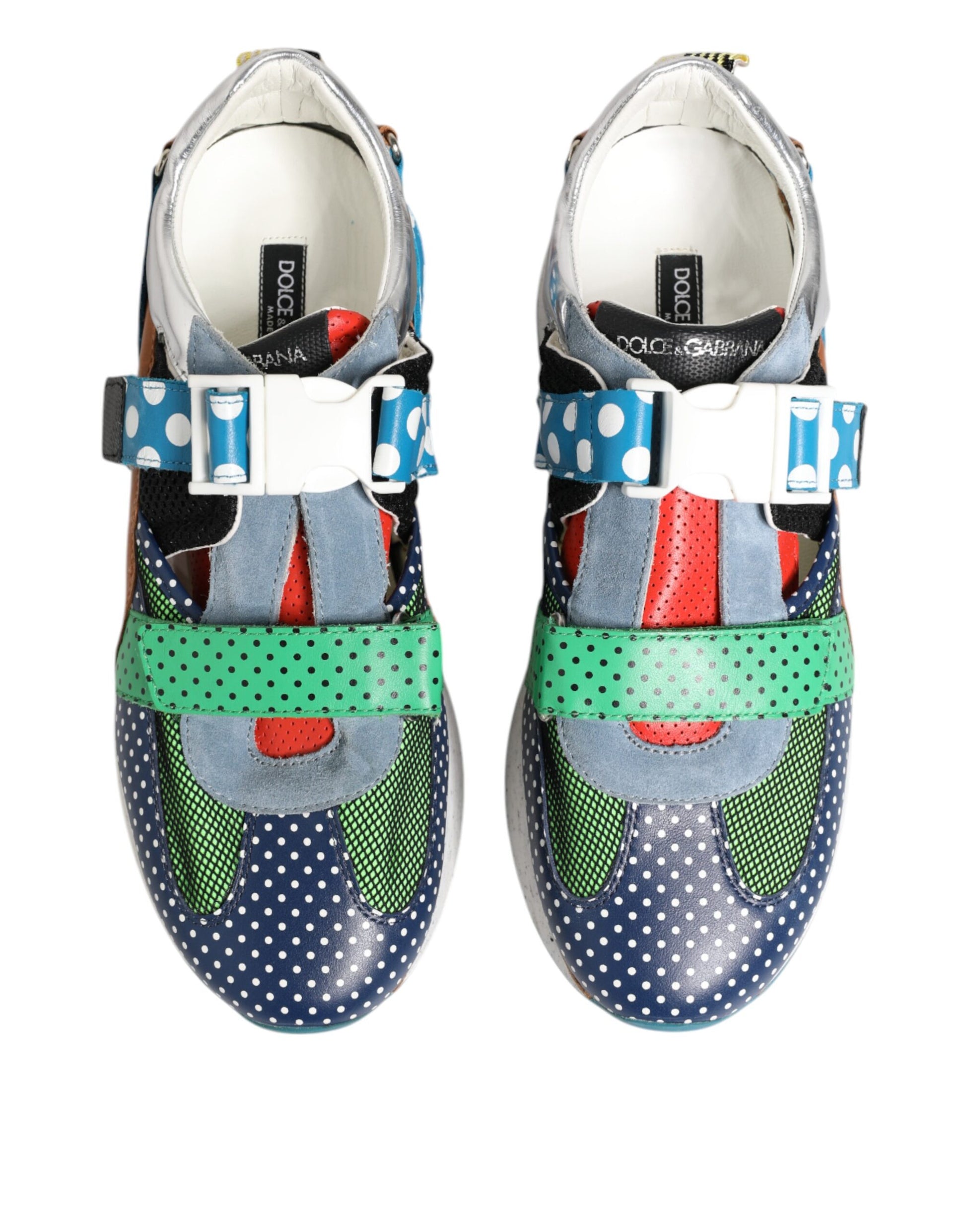Pair of colorful sneakers with polka dots