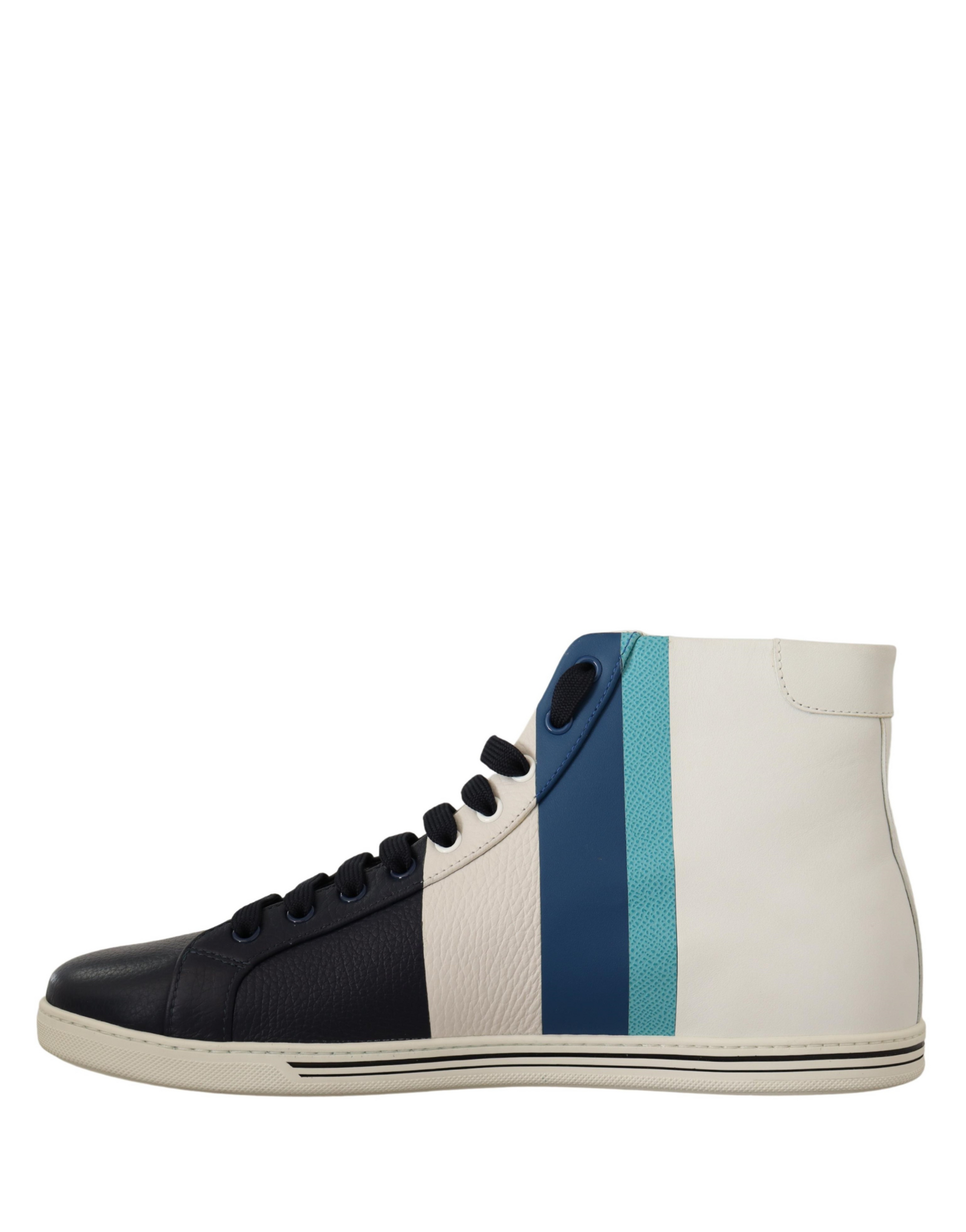 Blue and white striped sneaker with black laces
