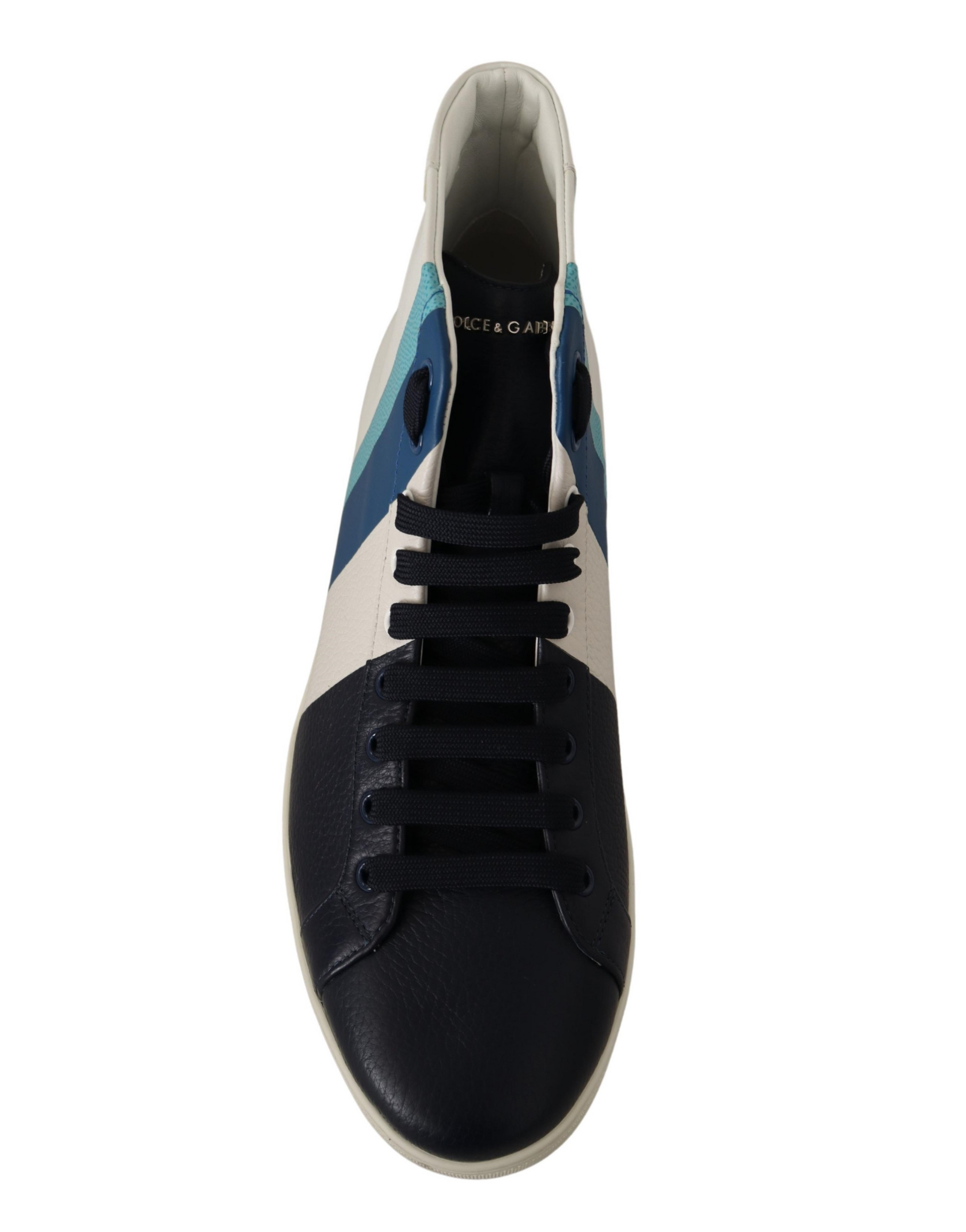 Black sneaker with blue stripes on side