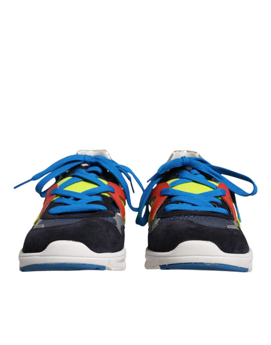 Pair of colorful sneakers with blue laces