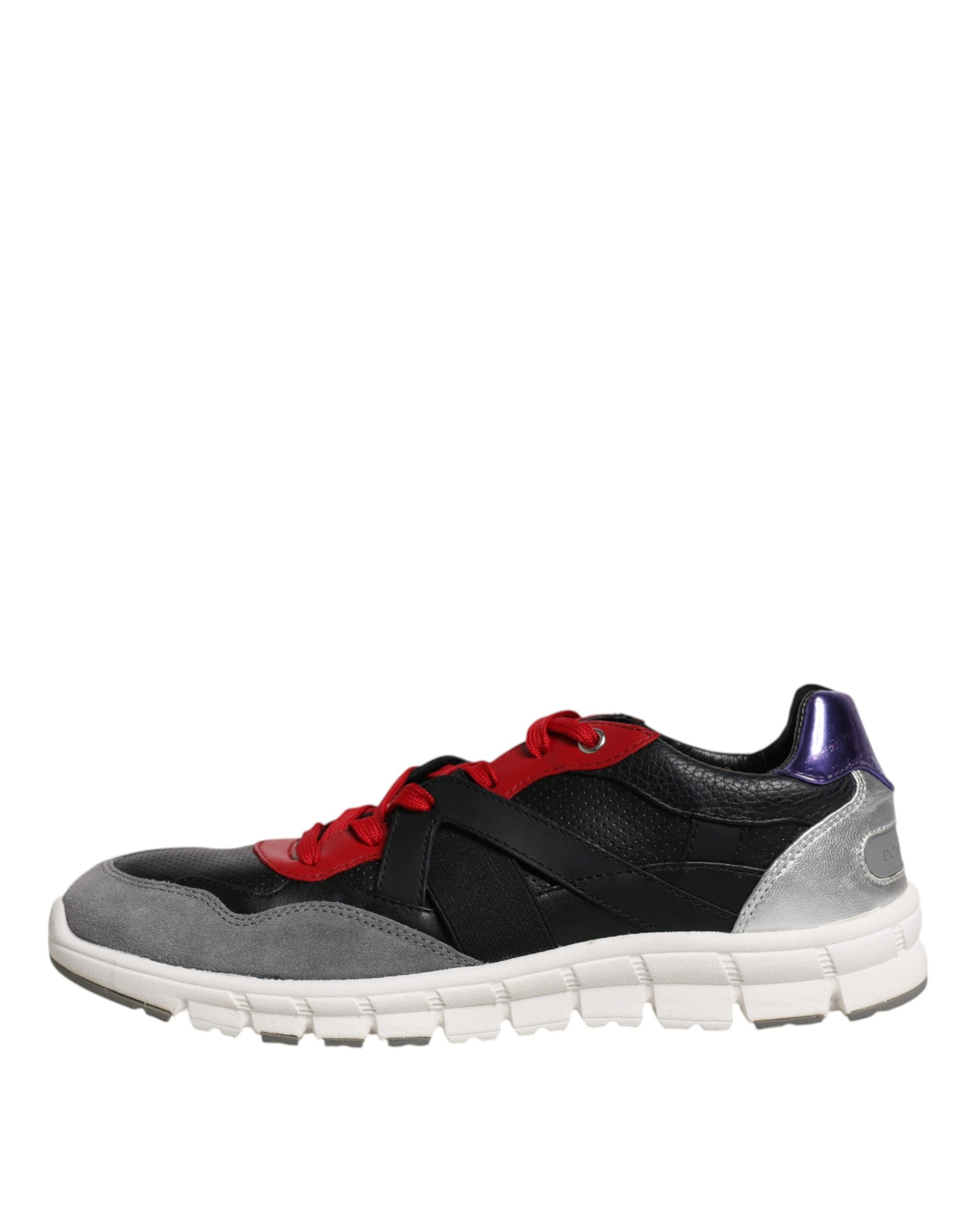 Black and white sneaker with red laces