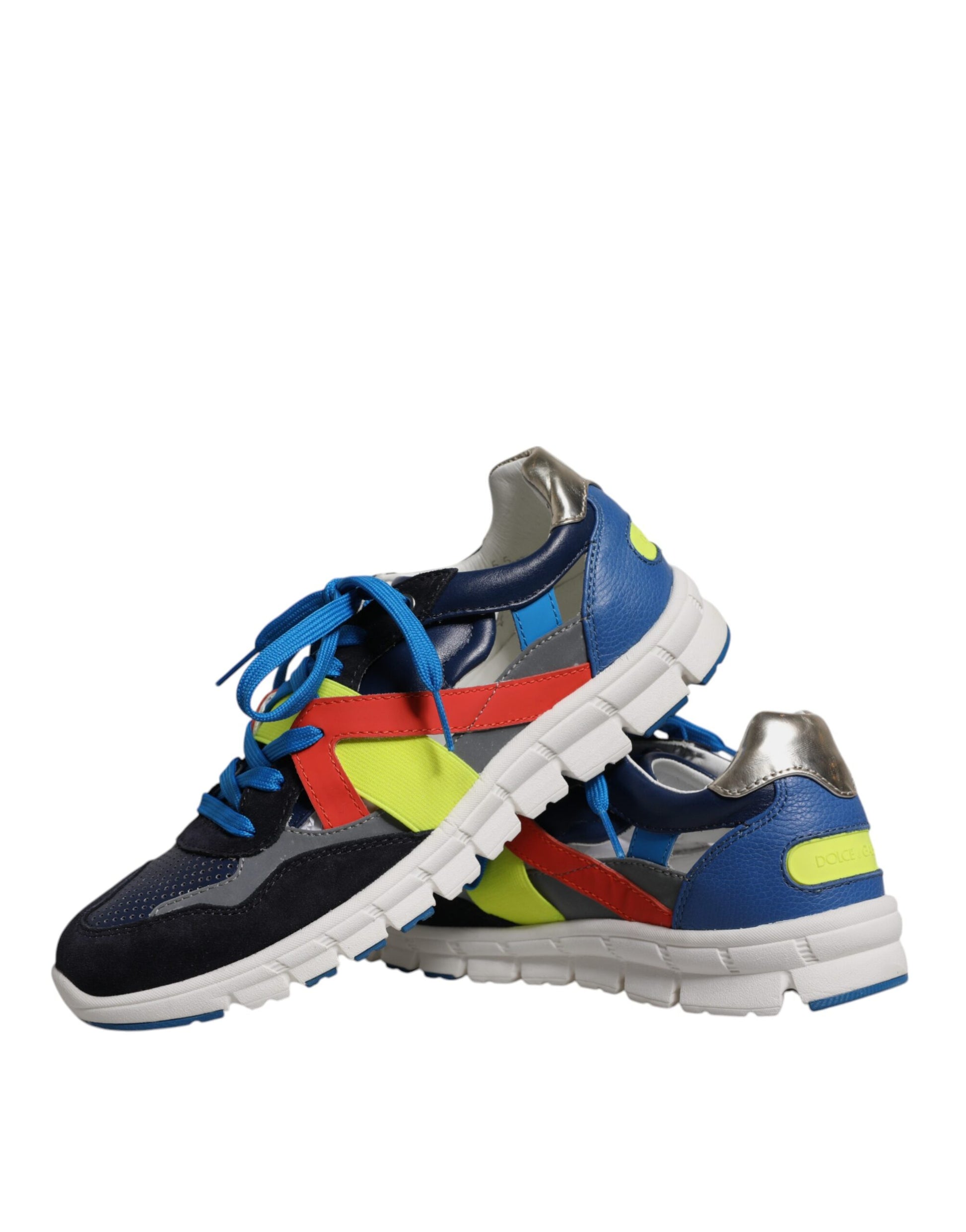 Pair of colorful sneakers with laces and a design on the side