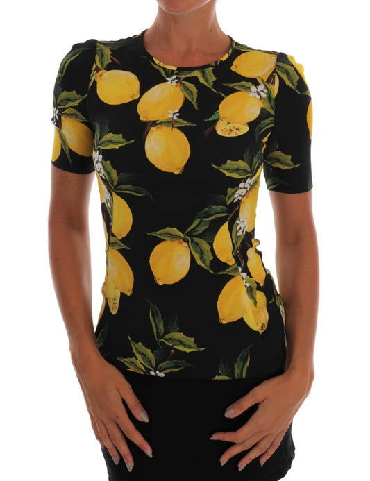 Yellow lemon print top on woman