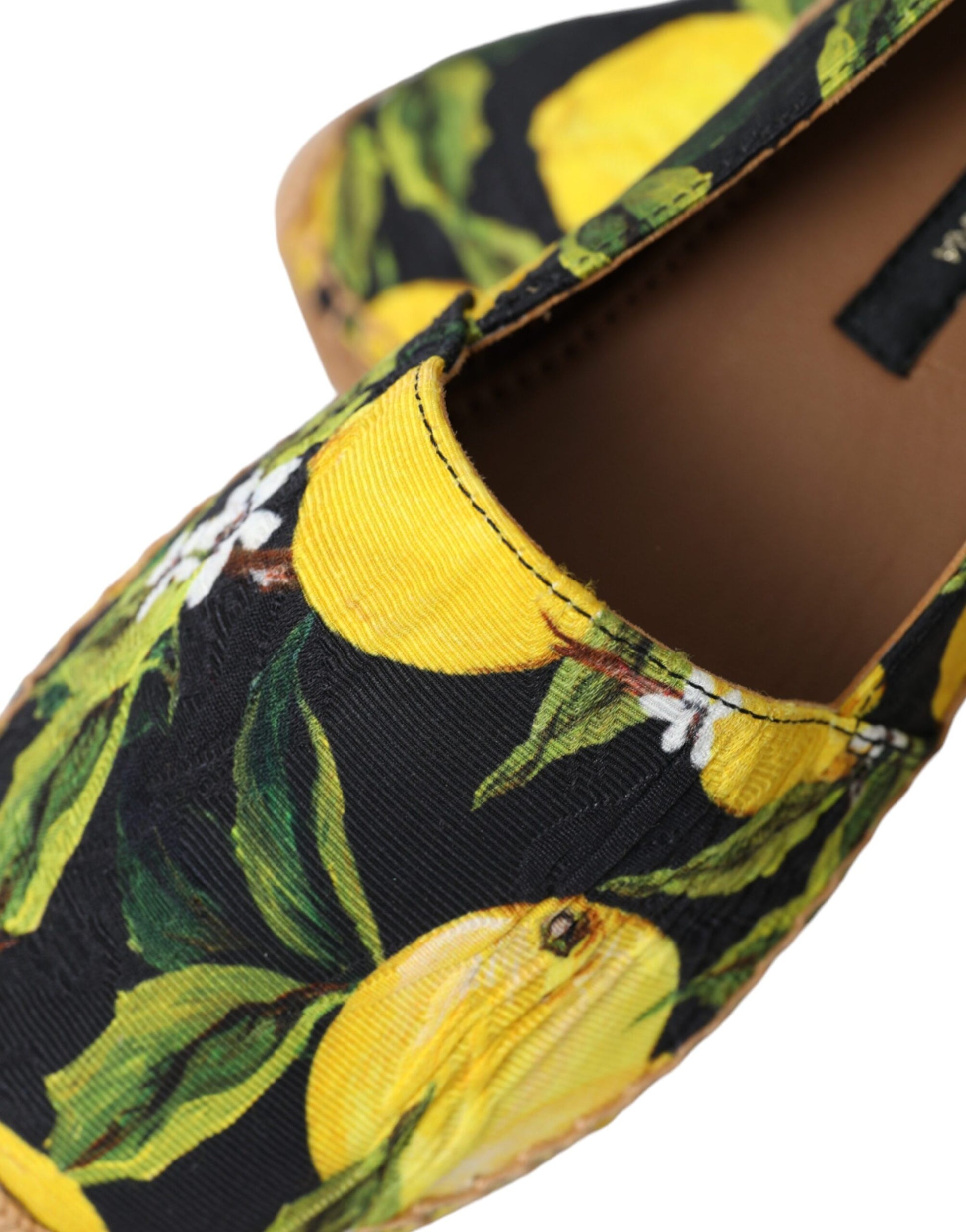 Yellow floral patterned women's flat shoe